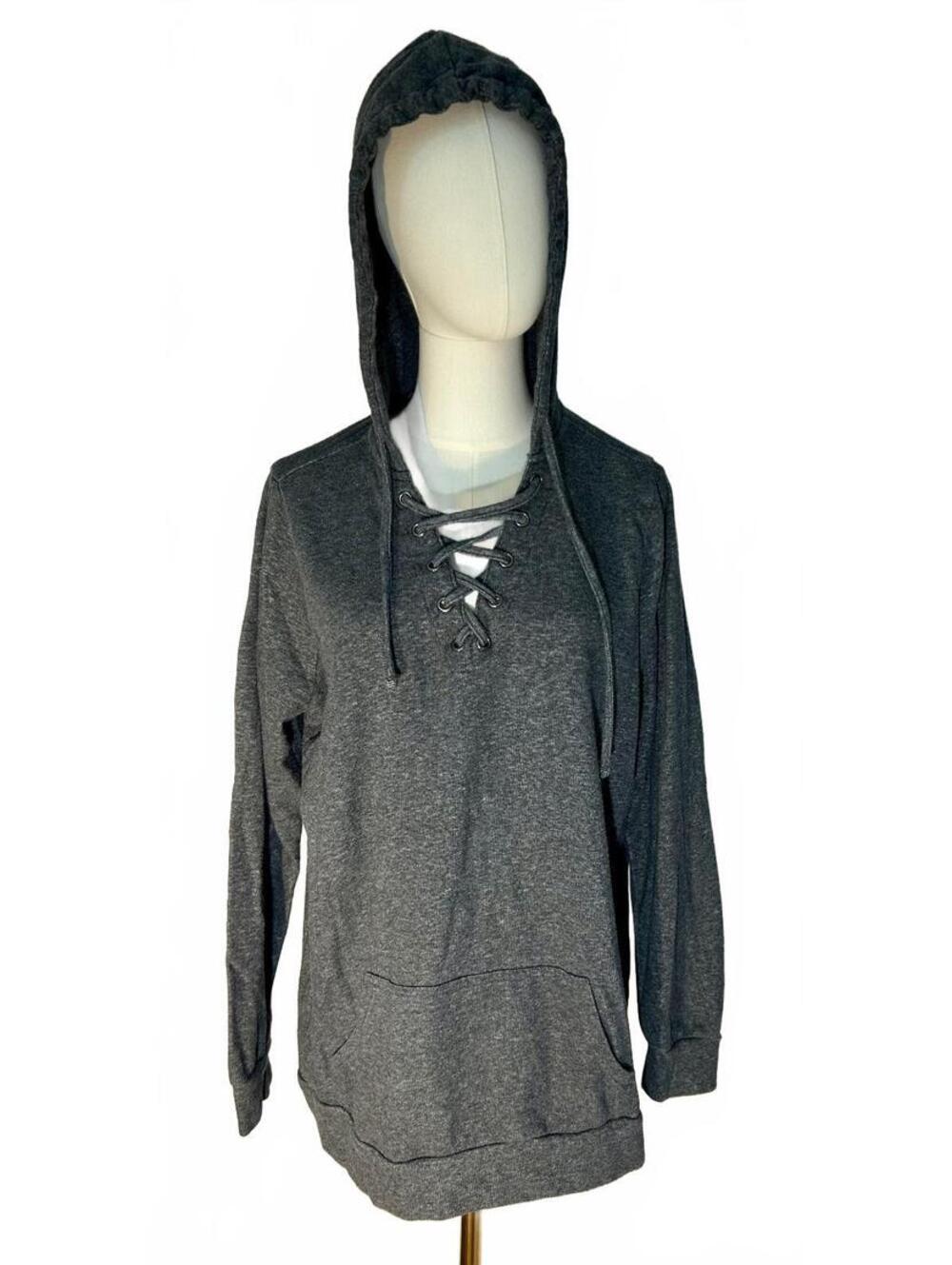 Torrid Gray Lace Up Hoodie Tunic Sweatshirt Plus Size 12 L Cozy Athleisure